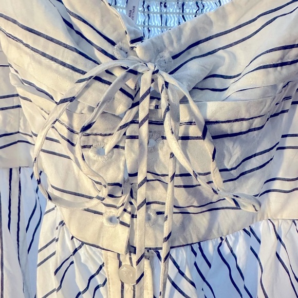 🌟FREE PEOPLE Easy Breezy Midi Dress, Sz.L., Ivory Combo, Lovely Navy Stripes 🌻 - Picture 3 of 15